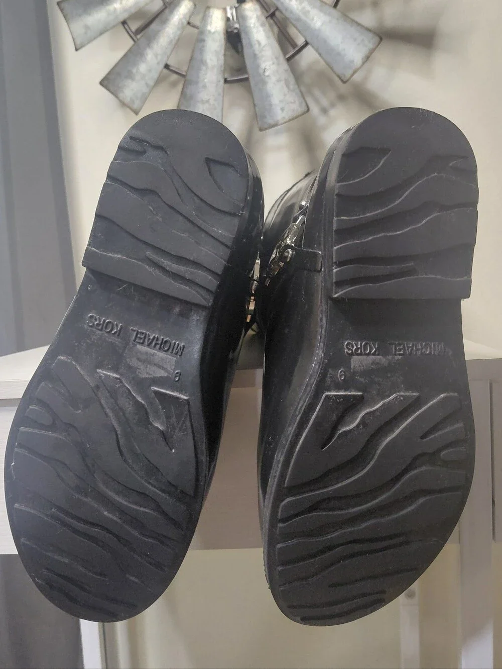 Michael Kors Fulton Black Knee High Rain Boot Logo Harness Size 9